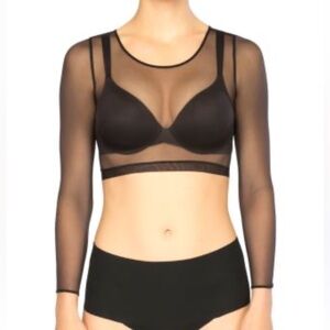 SPANX Black Sheer Mesh Long Sleeve Crop Top 2XL Layering Piece